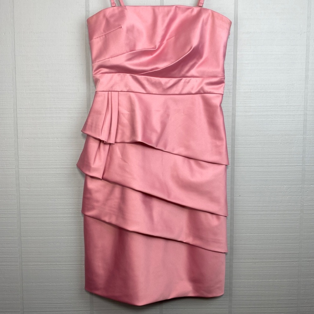 JS Collections Pink Satin Sleeveless Tiered Pleated Pencil Cocktail Prom Dress 4